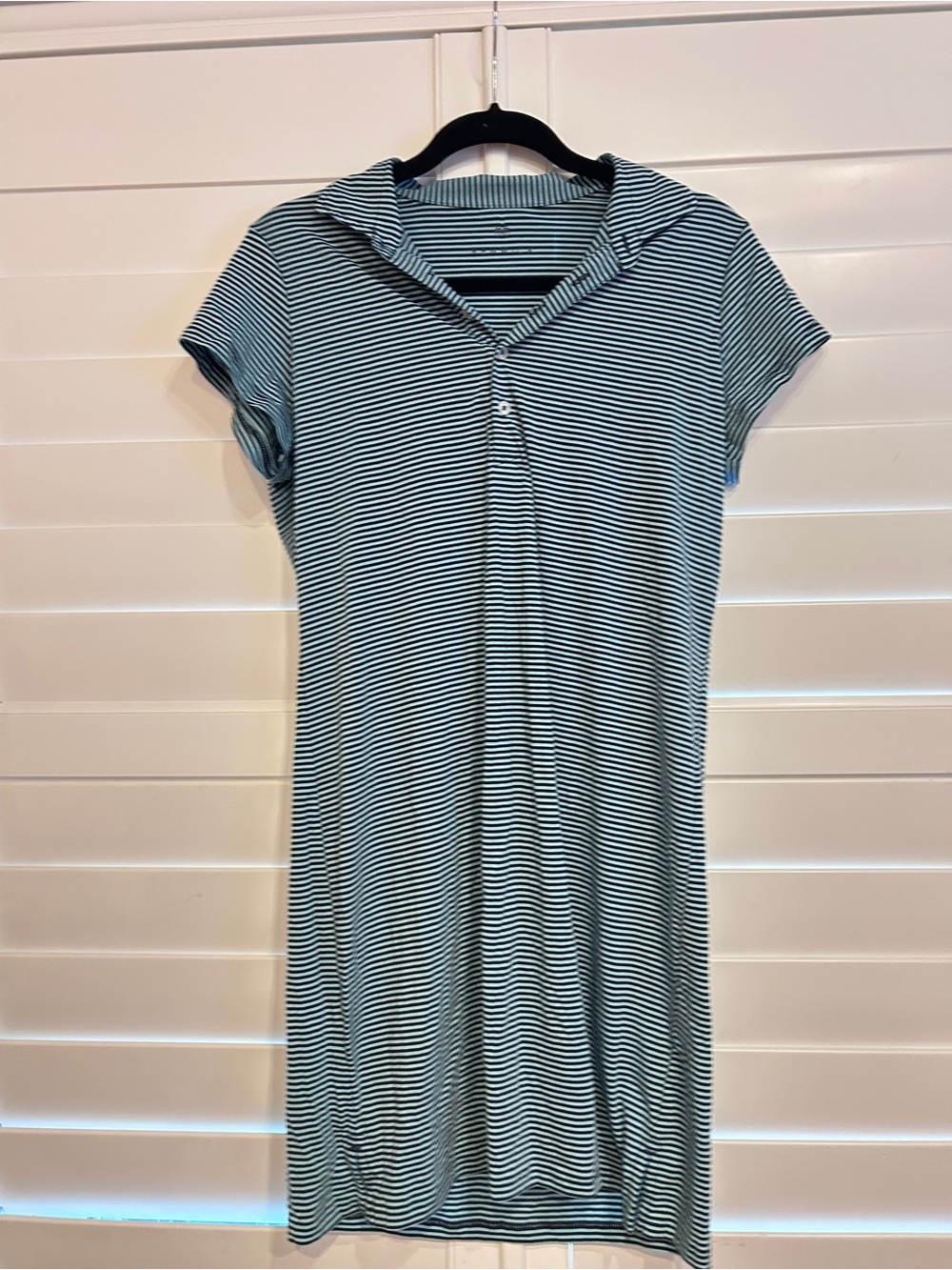 Renwick Striped Polo Dress Stretch Knit Navy Blue Aqua Size Medium